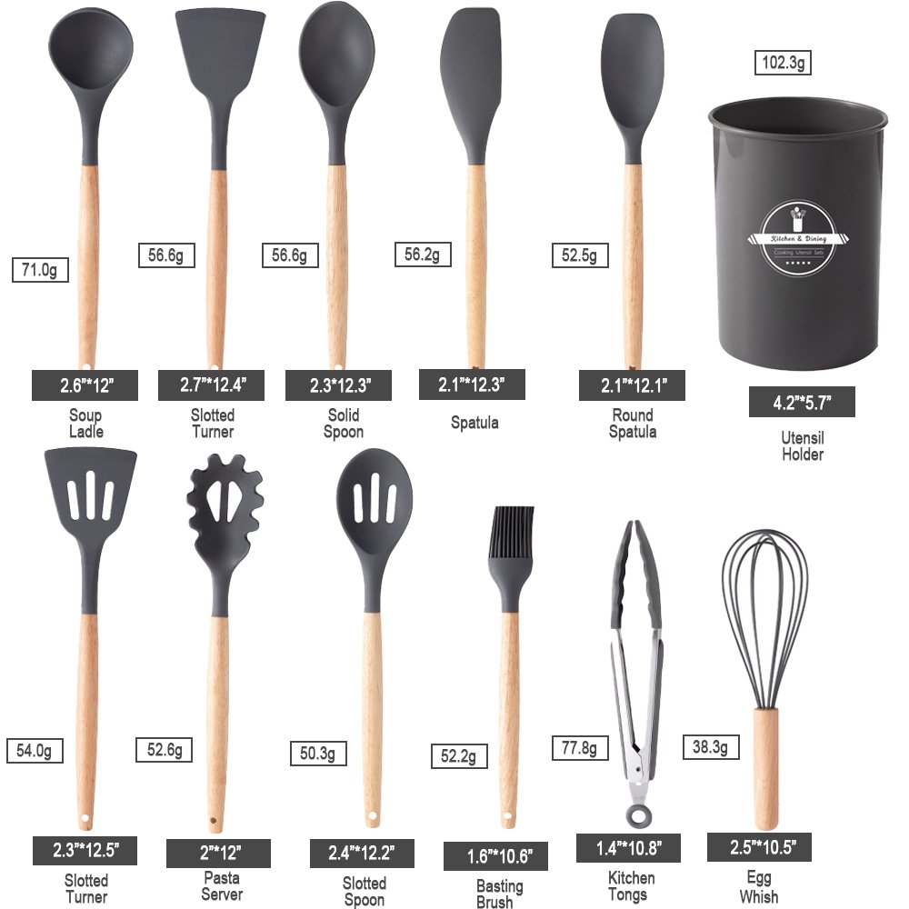 Rayshine custom high heat resistant beech silicone non stick kitchen accessories tools cookware sets utensils kitchen set