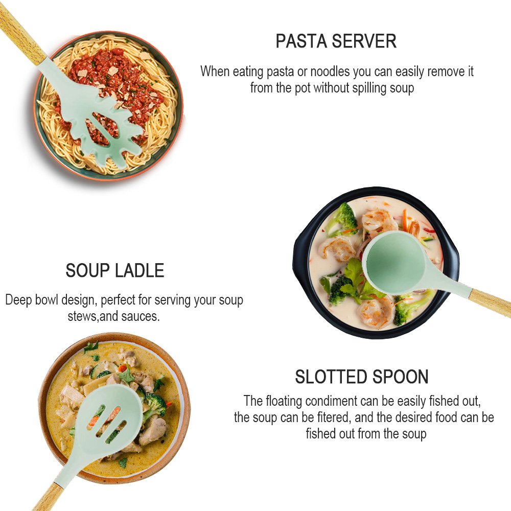 Rayshine custom high heat resistant beech silicone non stick kitchen accessories tools cookware sets utensils kitchen set