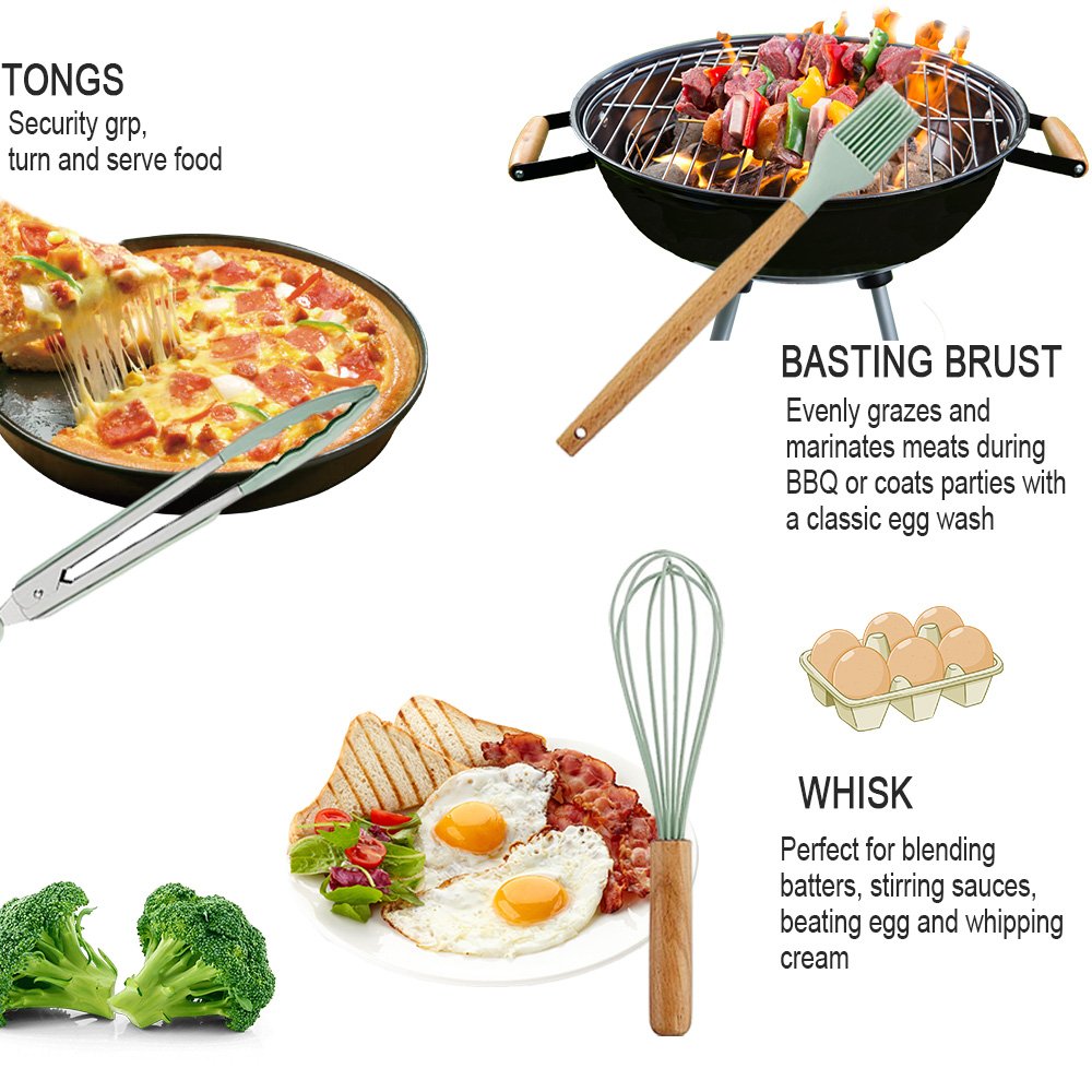 Rayshine custom high heat resistant beech silicone non stick kitchen accessories tools cookware sets utensils kitchen set