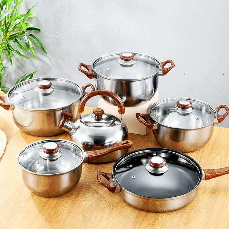 Factory 12-Piece Cookware Set Kettle Non-Stick Frying Pan Stainless Steel Pot Casserole Kitchen Pot Set wholesale cooking pot