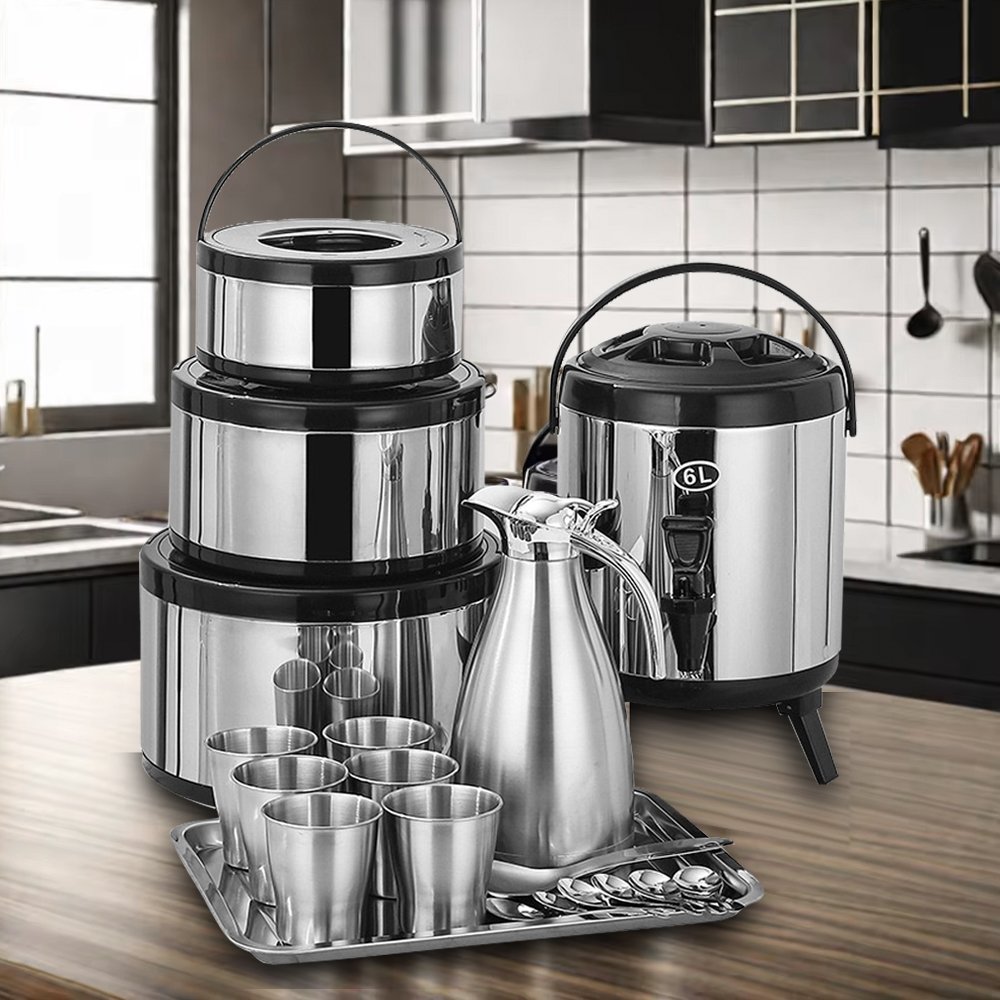 19PCS Outdoor Stainless Steel Cookware Sets Family Camping Dinnerware Kit Picnic Tea Coffee Warmer Lunch Box Hot Pot Kitchen Set