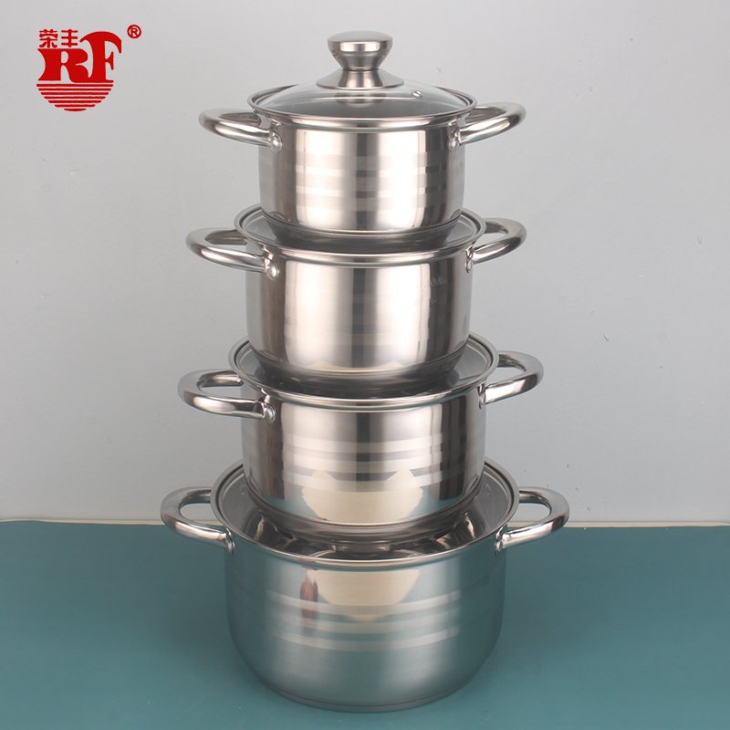 RF European Style Milano 12 Piece Stainless Steel Cookware Set Original Color with Clear Glass Lid