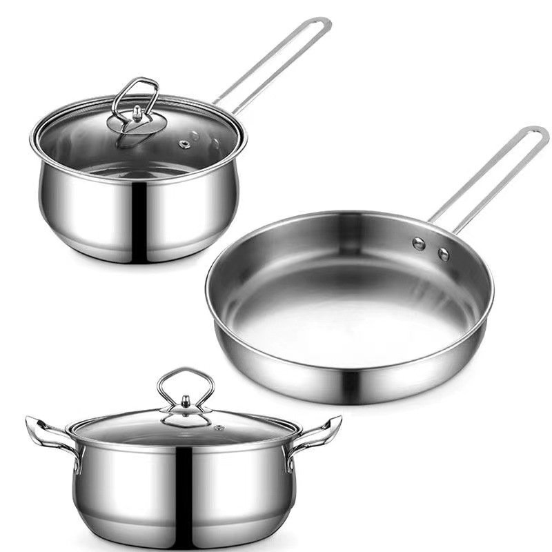 Cheap 3PCS Stainless Steel Pots Kitchen Cookware Set Pots Pans With Lids Fry Pans Utensils de Cuisine Kitchen Cooking Pot Set