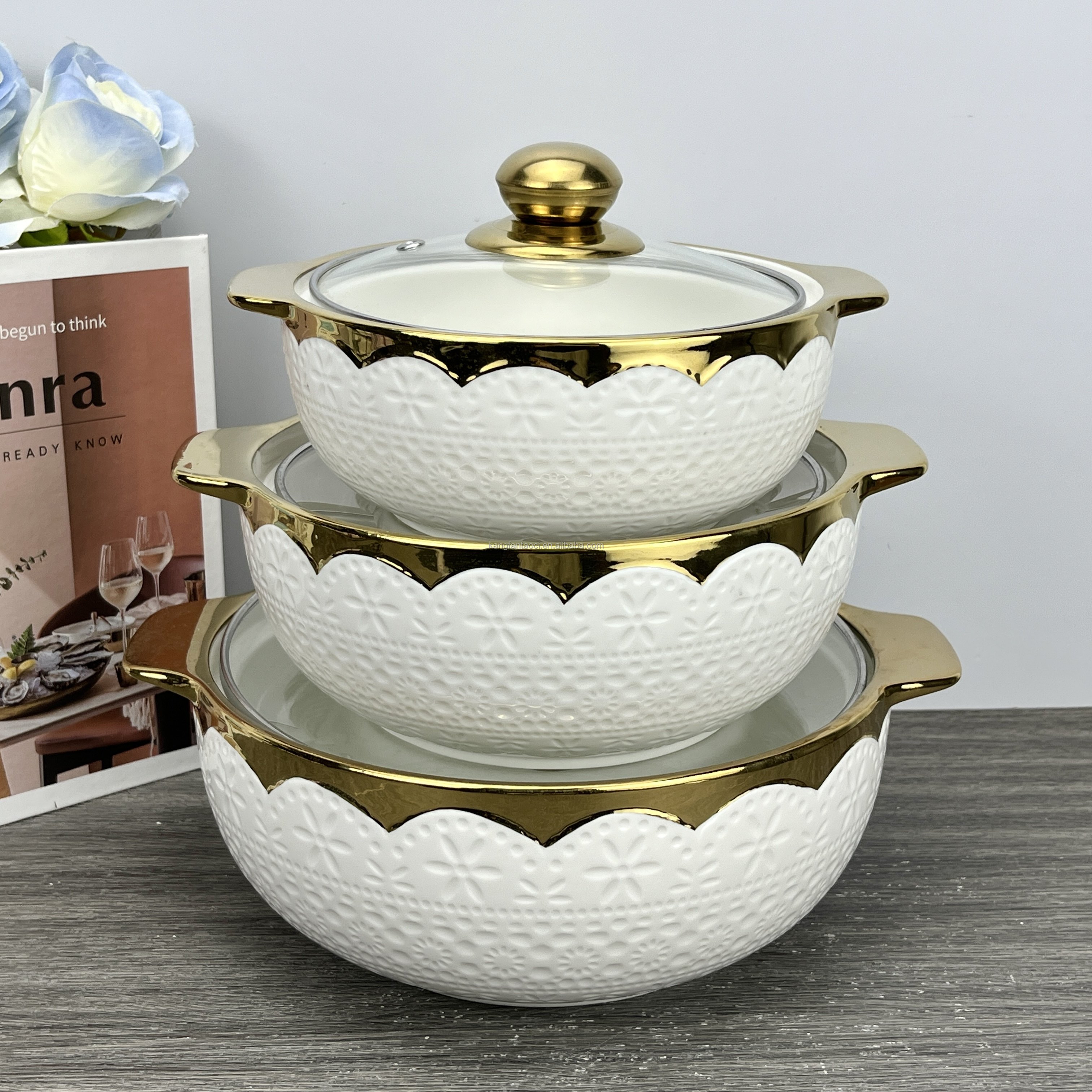 Wholesale Outdoor Kitchen Pot Supplies Items Wares Non-stick Cookware Sets Dinnerware Tea Ceramic Soup Pot Cooking Pot Set Glass