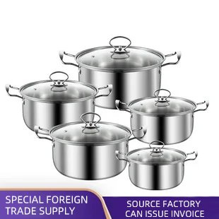 2024 wholesale stove cookware set 10pcs pot sets stainless steel 16cm/18cm/20cm/22cm/24cm induction cooking set for kitchenware