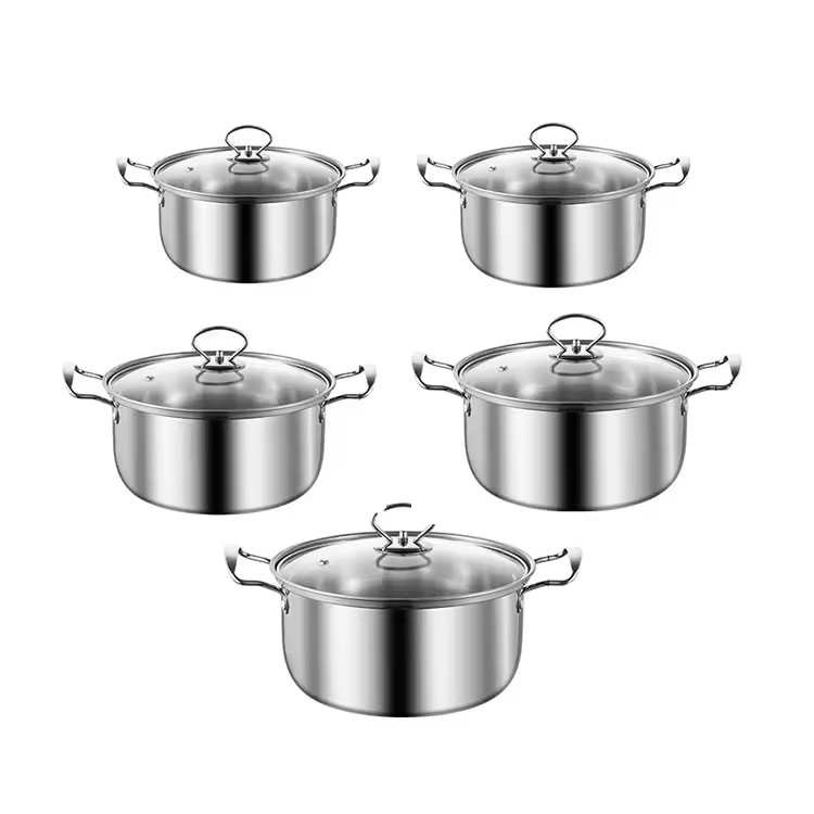 2024 wholesale stove cookware set 10pcs pot sets stainless steel 16cm/18cm/20cm/22cm/24cm induction cooking set for kitchenware