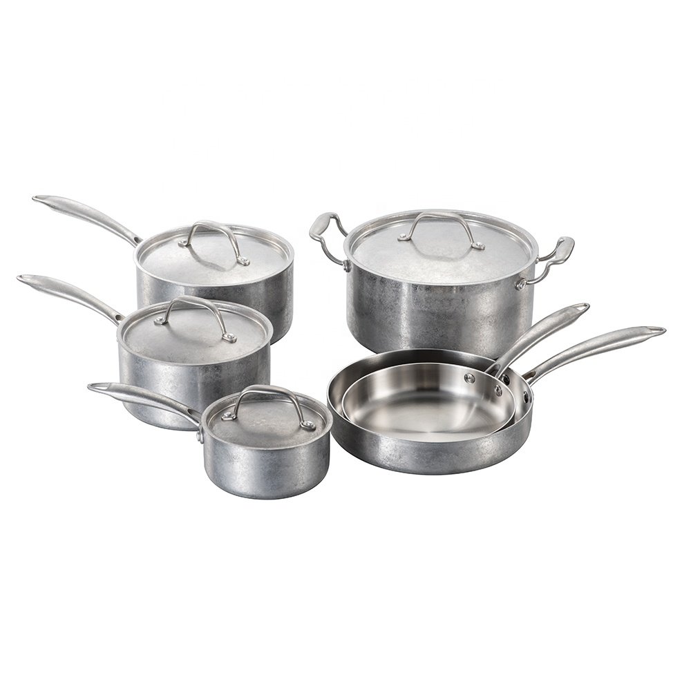 New Design Black Retro Stainless Steel Kitchenware 6Pcs Tri-ply Cookware Set