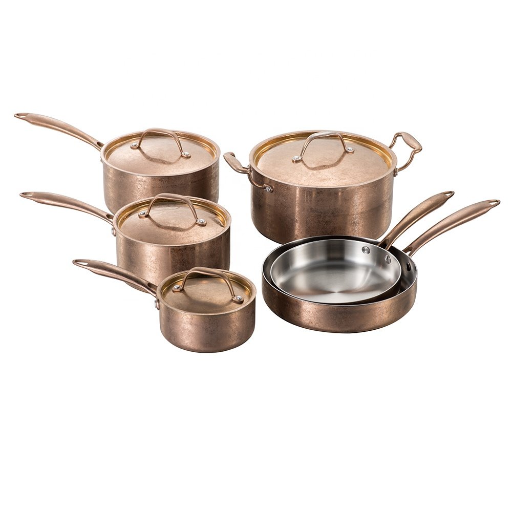 New Design Black Retro Stainless Steel Kitchenware 6Pcs Tri-ply Cookware Set