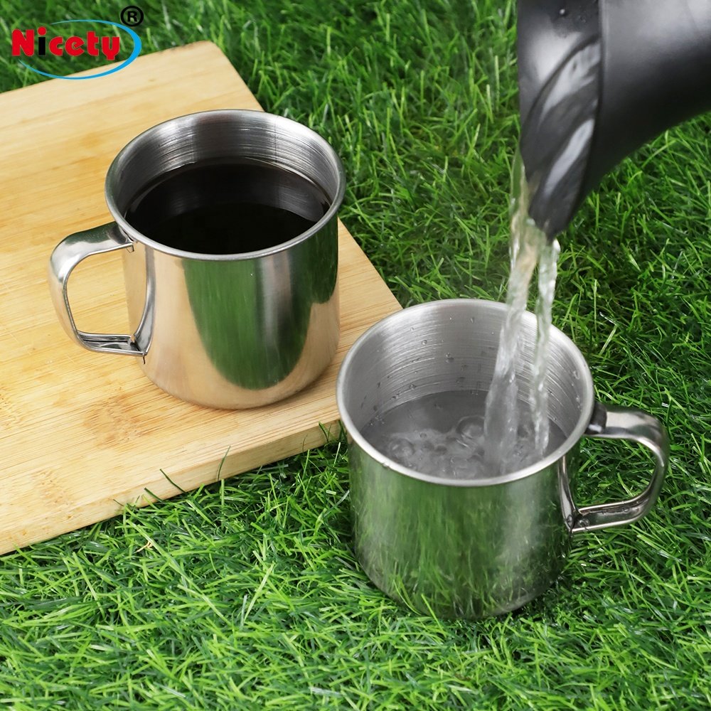 New design 8pcs stainless steel camping cookware set with folding handle outdoor cooking miss kit for picnic