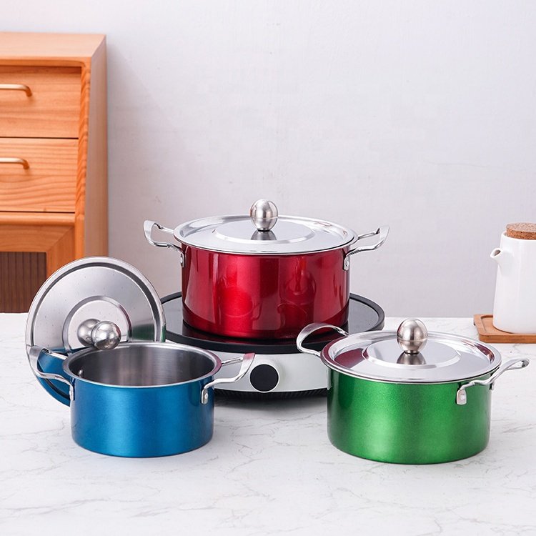Factory Direct Sale 6pcs Color Cookware Set 16/18/20cm Stainless Steel Cooking Pots Casserole Kitchen Cookware Set