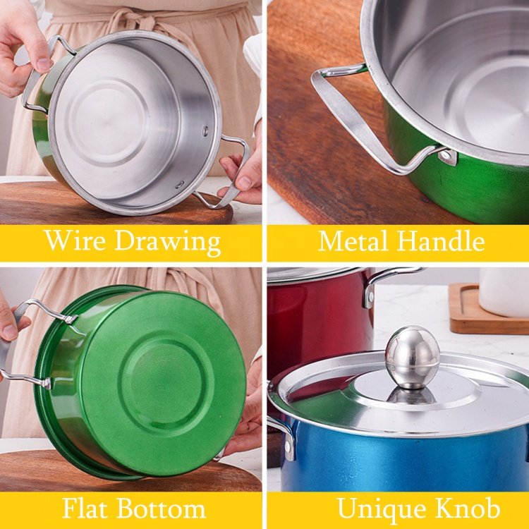 Factory Direct Sale 6pcs Color Cookware Set 16/18/20cm Stainless Steel Cooking Pots Casserole Kitchen Cookware Set