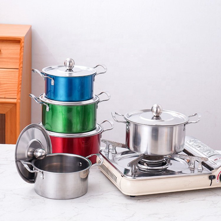 Factory Direct Sale 6pcs Color Cookware Set 16/18/20cm Stainless Steel Cooking Pots Casserole Kitchen Cookware Set