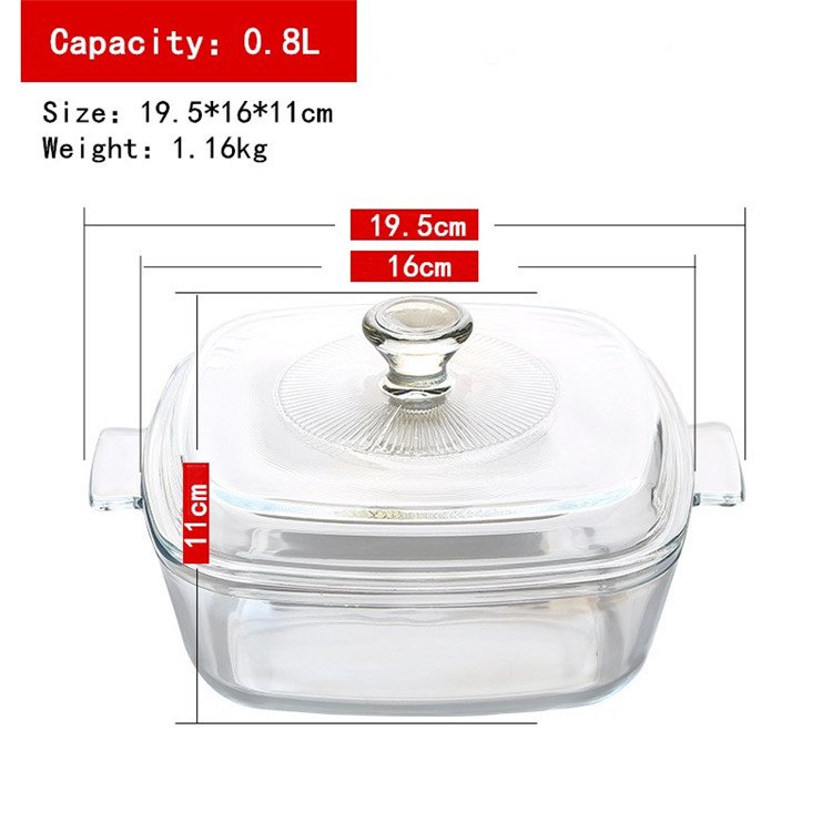 Heat resistant square glass casserole cookware set/baking dish with cover