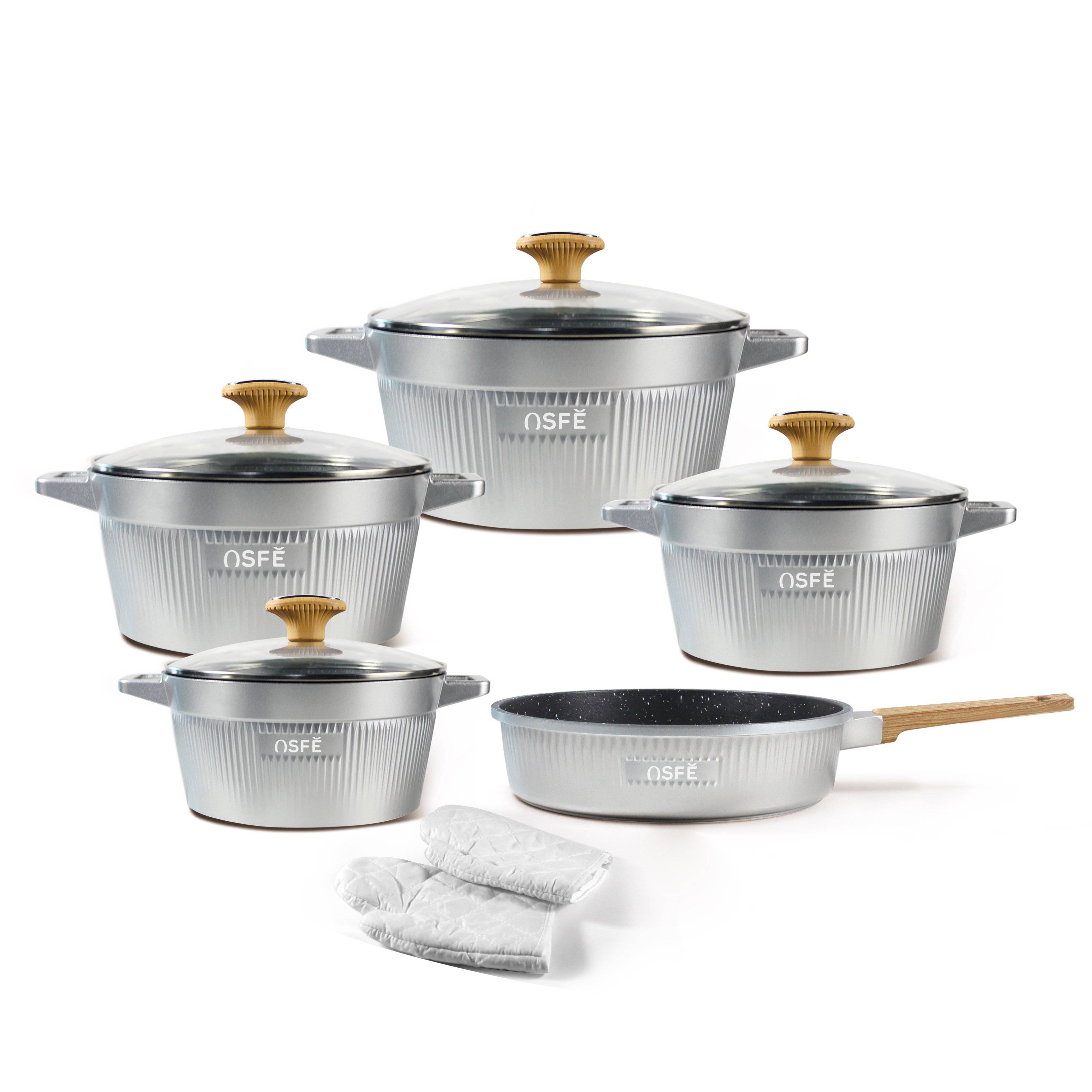 Hot Manufacturer 11PCS Die-Cast Aluminum Kitchen Utensils and Soup Pots Non-Stick Ceramic Coating Cookware Set
