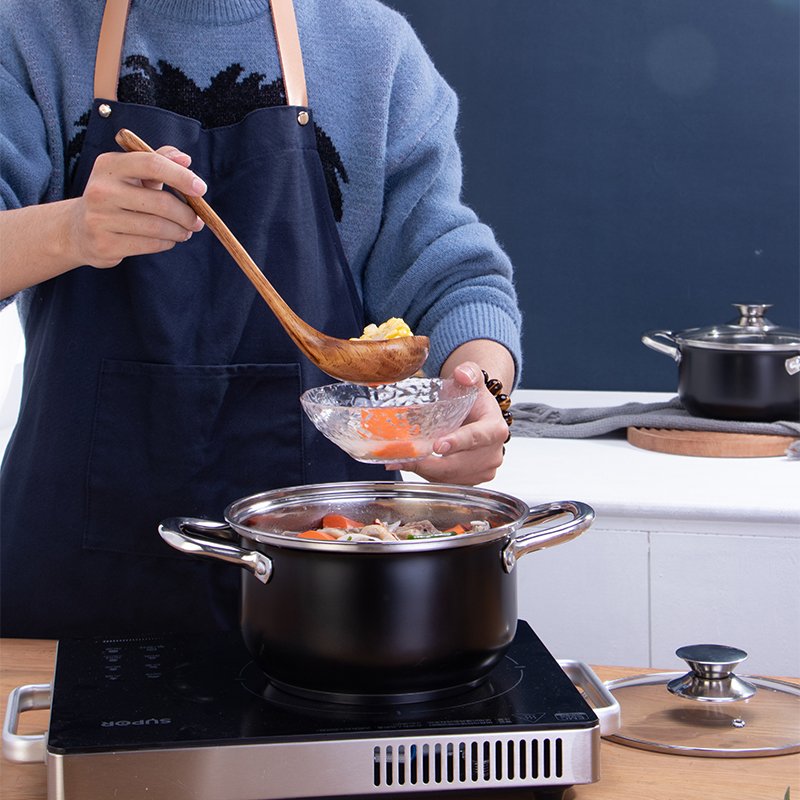 Black color non stick cookware set transparent cover stainless steel cookware set food grade cooking pots