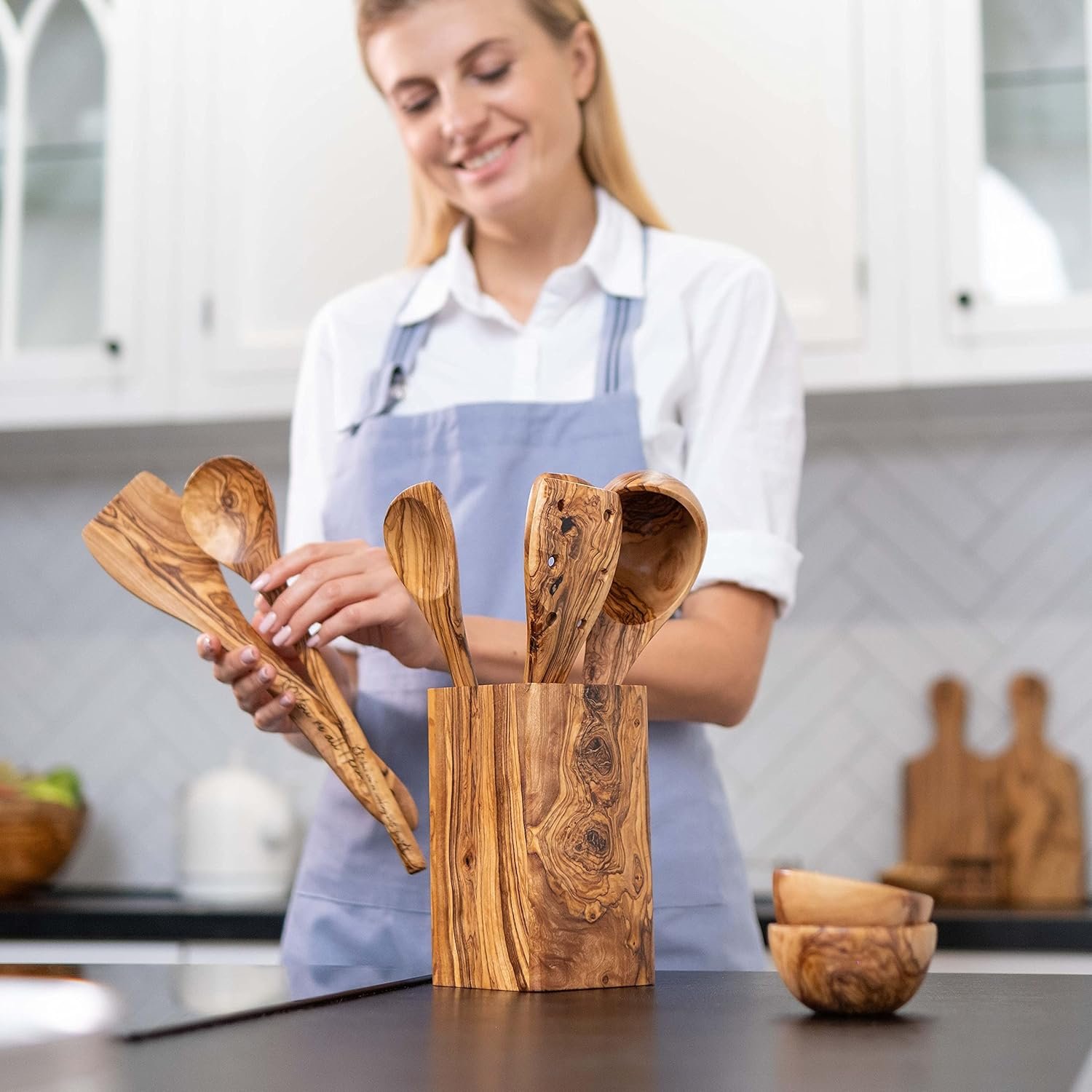 Kitchenware 5 Pcs Natural Olive wood Utensils Set cookware set perfect gift for cooking