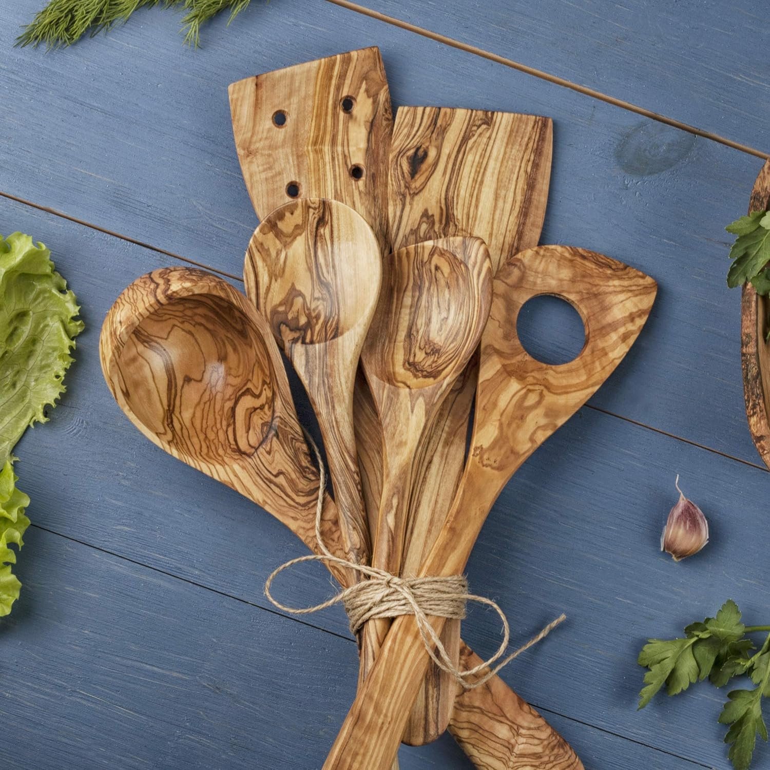 Kitchenware 5 Pcs Natural Olive wood Utensils Set cookware set perfect gift for cooking