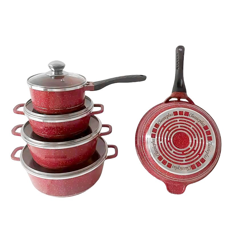 10-Pcs Colorful Pressed Hard Anodized Aluminium Long-Lasting Pots and Pans Set Non Stick Kitchen Cookware Set