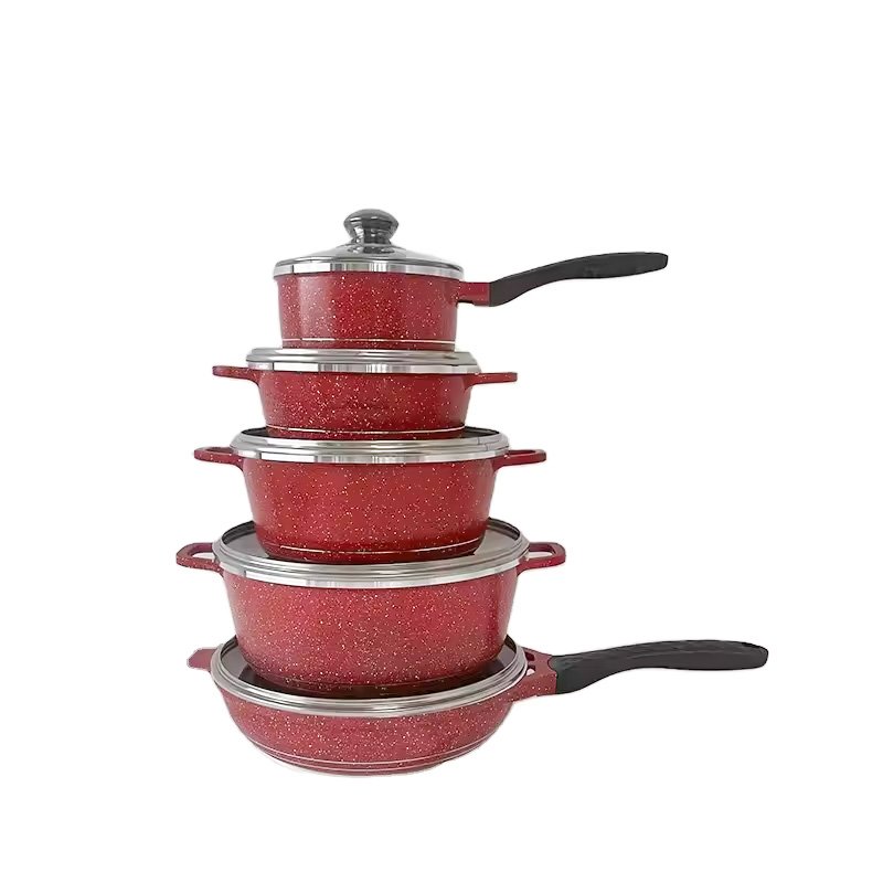 10-Pcs Colorful Pressed Hard Anodized Aluminium Long-Lasting Pots and Pans Set Non Stick Kitchen Cookware Set
