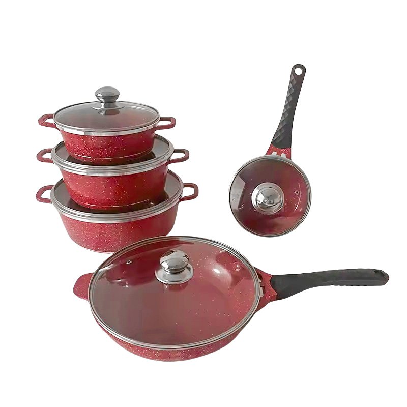 10-Pcs Colorful Pressed Hard Anodized Aluminium Long-Lasting Pots and Pans Set Non Stick Kitchen Cookware Set