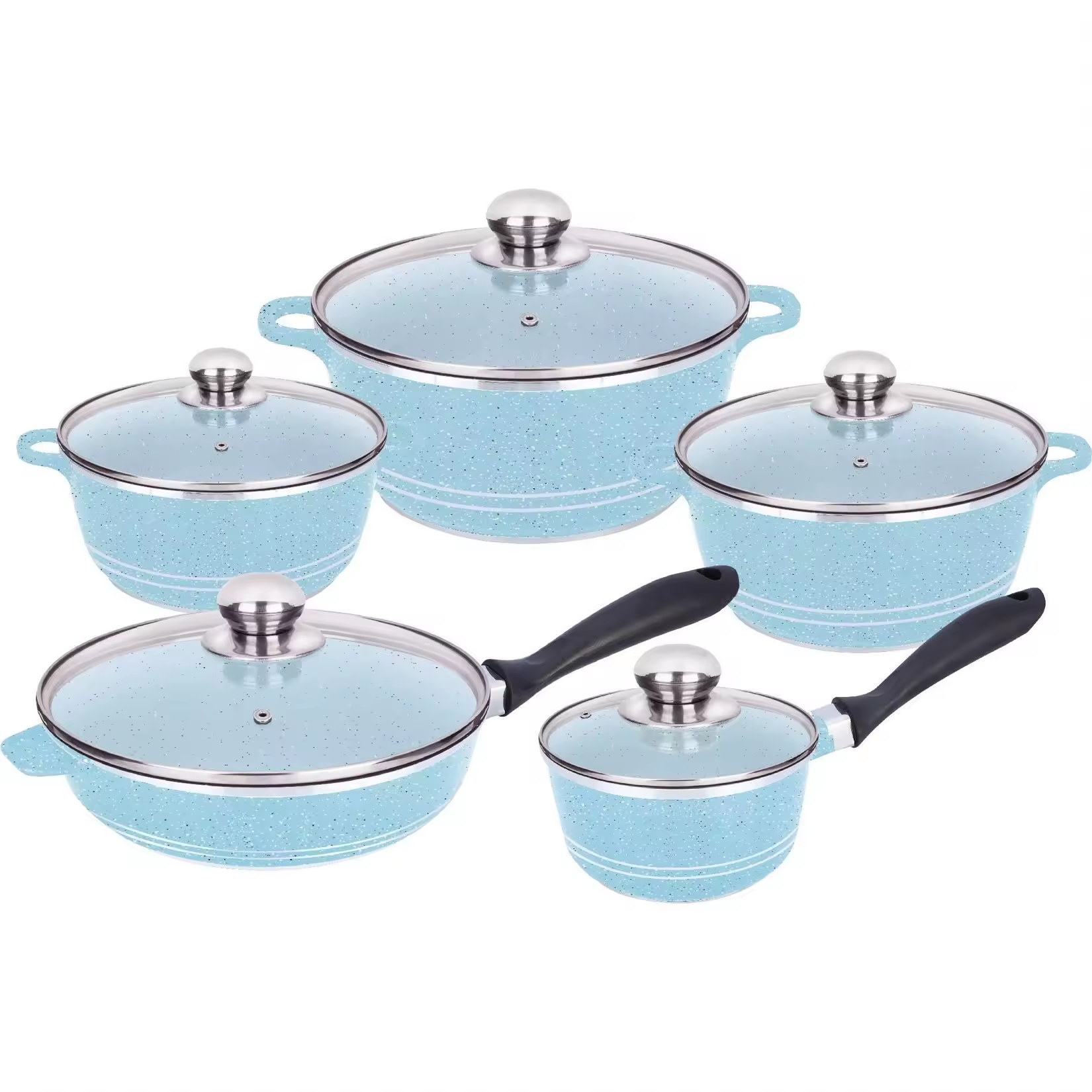10-Pcs Colorful Pressed Hard Anodized Aluminium Long-Lasting Pots and Pans Set Non Stick Kitchen Cookware Set