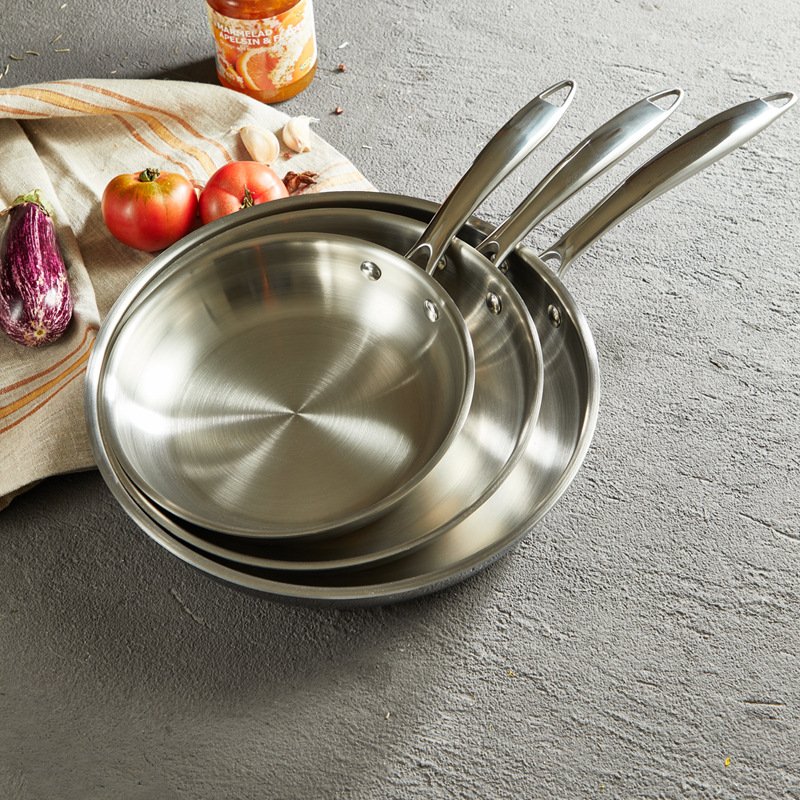 3pcs Stainless Steel Cookware Set with Long Handle Non-Stick Skillets for Frying and Cooking for Egg Pans and Fry Pan