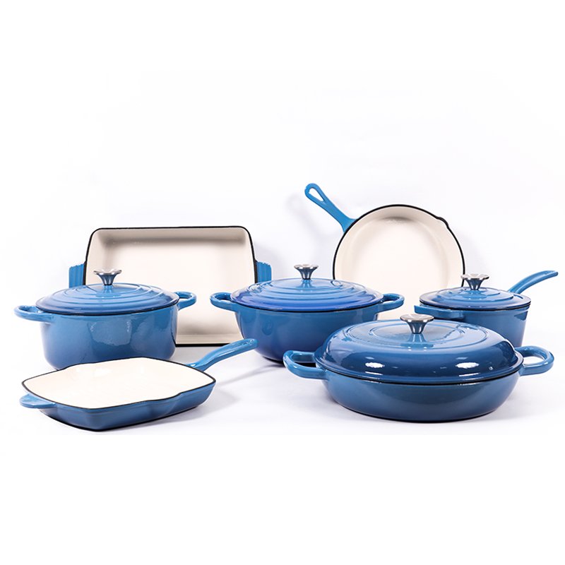 Heavy duty shallow casserole Dish Fry Pan and Dutch Oven with Lid Enameled Cast Iron Cookware Set Non Stick Cast Iron Pan Set