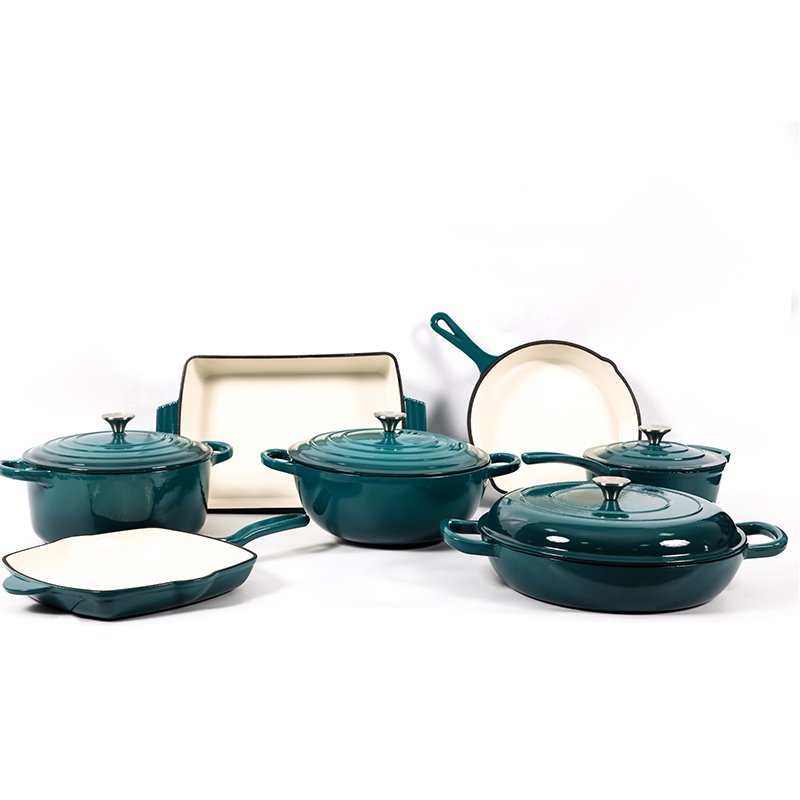 Heavy duty shallow casserole Dish Fry Pan and Dutch Oven with Lid Enameled Cast Iron Cookware Set Non Stick Cast Iron Pan Set