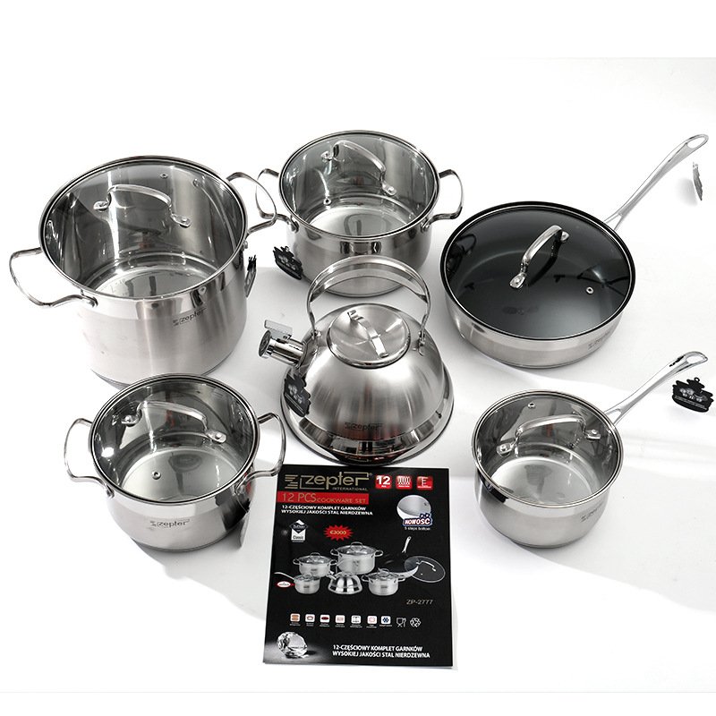 High quality 12PCS cookware set Stainless steel cookware set Non-stick pan and pot set with glass lid