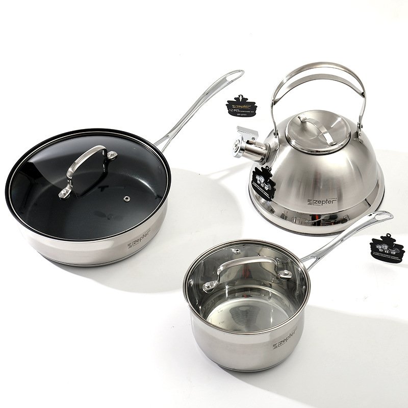 High quality 12PCS cookware set Stainless steel cookware set Non-stick pan and pot set with glass lid