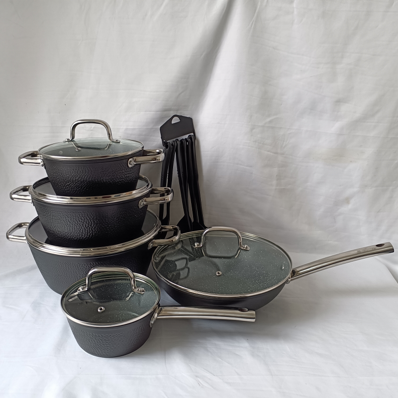 Large Cookware Sets Aluminum Hammer Style New Granite Non Stick Ceramic Induction Pot Cookware Set Cooking