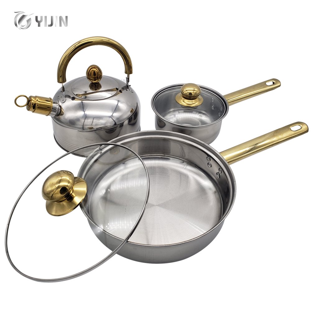 12 piece kitchen cooking pots set nonstick fry pan stainless steel Gold cookware set