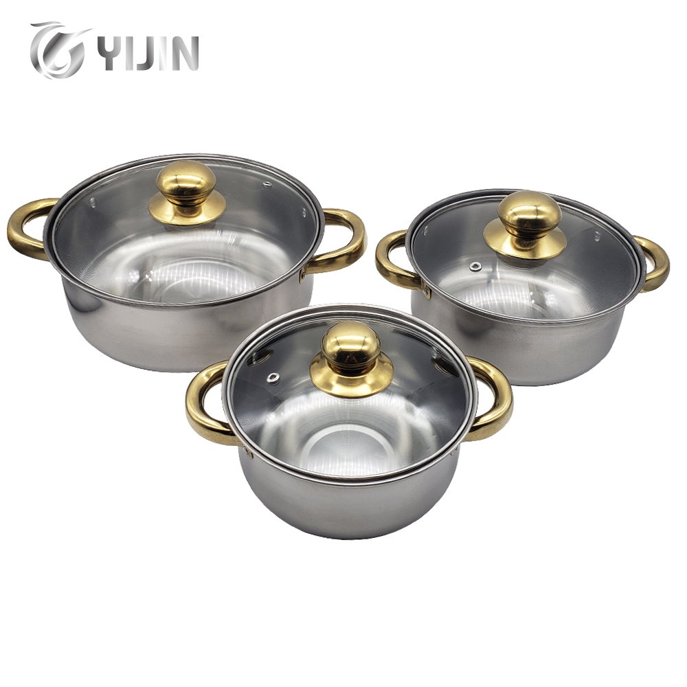 12 piece kitchen cooking pots set nonstick fry pan stainless steel Gold cookware set