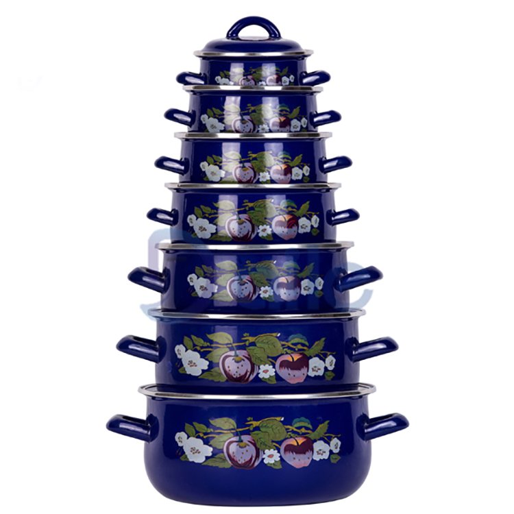 Custom Color Surgical Steel Camping Pots Set Kitchen Enamel Cookware Set For Home Cooking