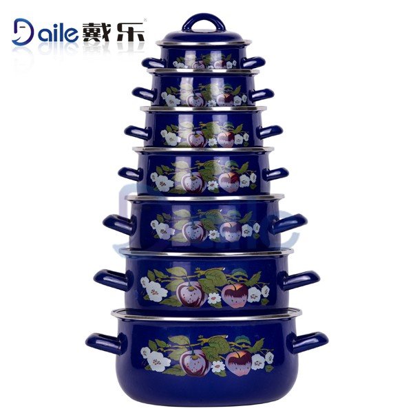 Custom Color Surgical Steel Camping Pots Set Kitchen Enamel Cookware Set For Home Cooking