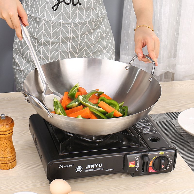 Family Garden Wok Thickened Non-Stick Stainless Steel Frying Pan Gas Stove Kitchen Cast Iron Cookware Set Home Use Sustainable