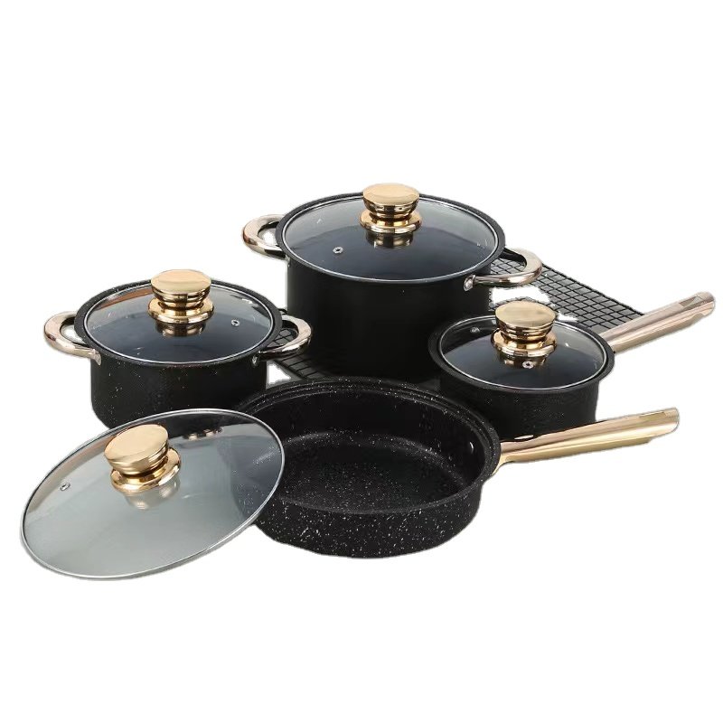 Hot Selling Luxury Stainless Steel Set Kitchen Cookware 8pcs Simple Kitchenware Cookware-Set Casserole Soup Pot and Frying Pan