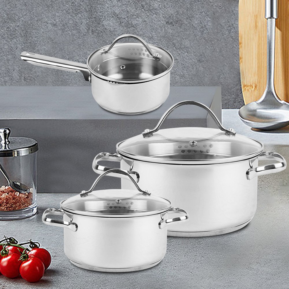 Wholesale Chef Sauce Glass Cover Cookware 3 Ply Non-Stick Stainless Steel Sets Of Kitchen Pots Cookware Set