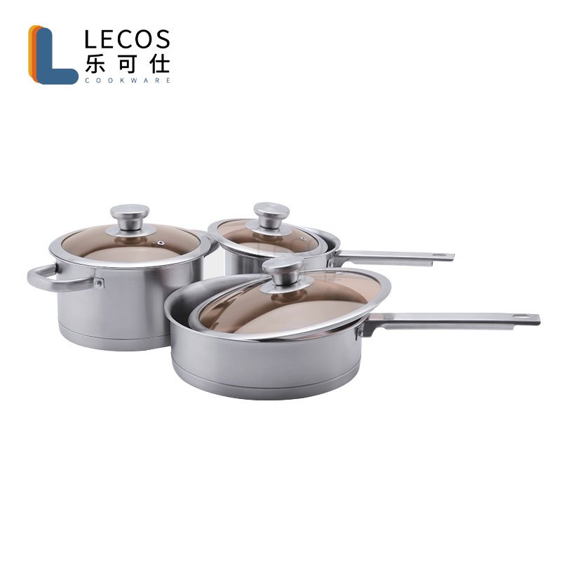 Hot Sale 6 Piece Cookware Sets Stainless Steel 6 Mulit Size Pot Set With Cranberry Glass Cover