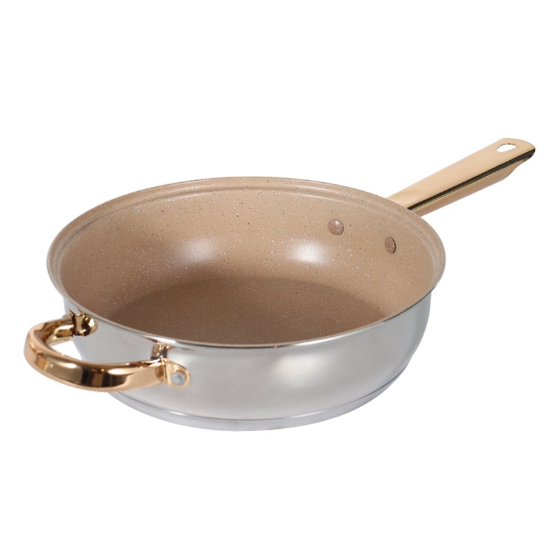 Best Wholesale Price Stainless Steel Cookware Set With Nonstick Coating Deep Fry Pan With Gold Plated SS Handle