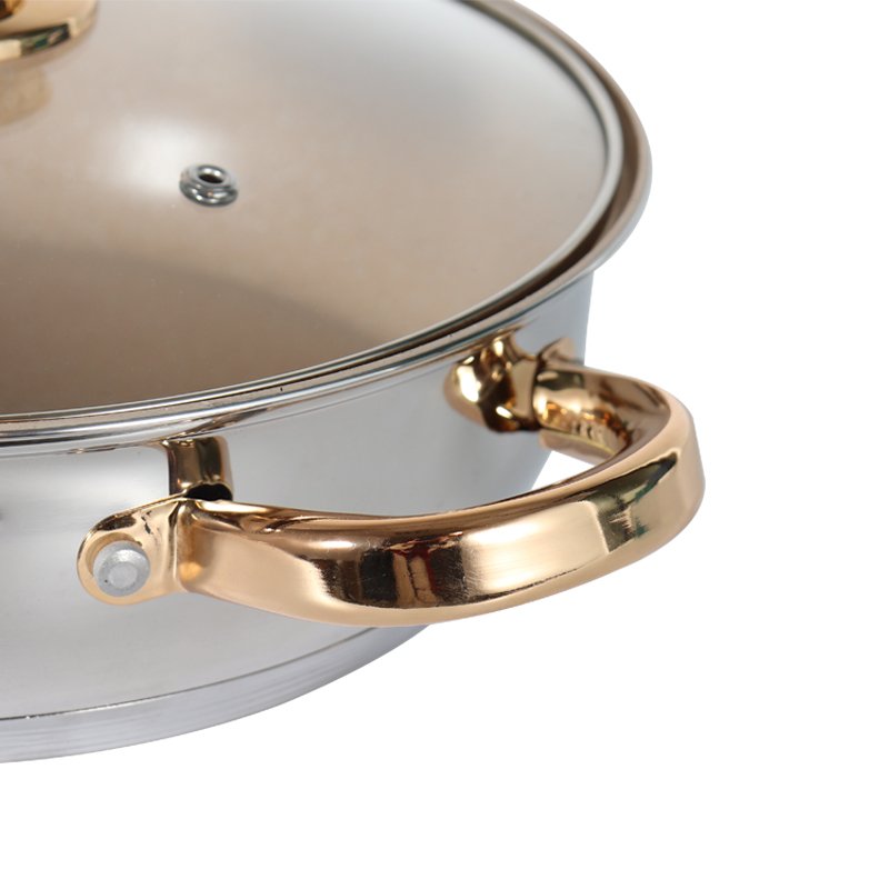 Best Wholesale Price Stainless Steel Cookware Set With Nonstick Coating Deep Fry Pan With Gold Plated SS Handle