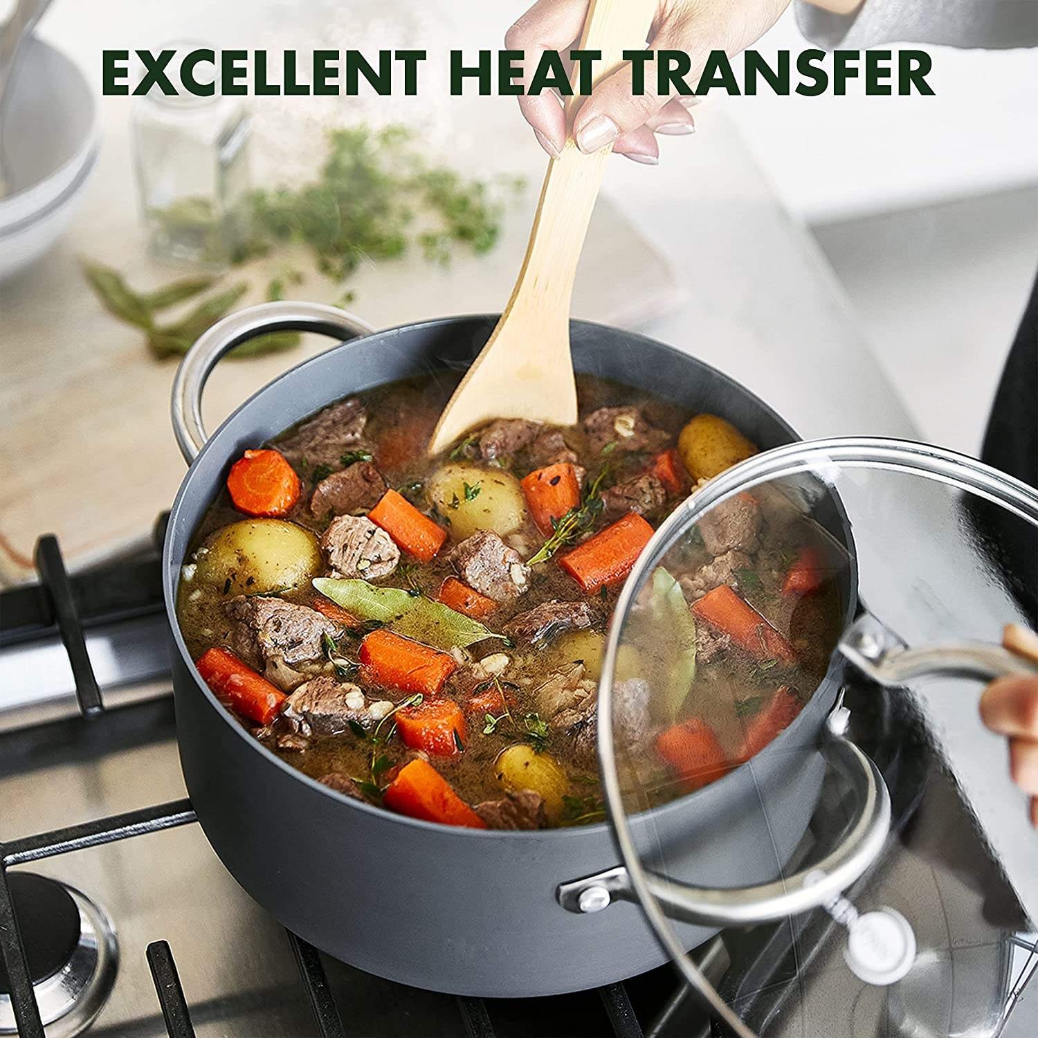 hot selling High Quality Hard Anodized Healthy Ceramic Nonstick 12 Piece Cookware Pots and Pans Set Oven Safe Gray