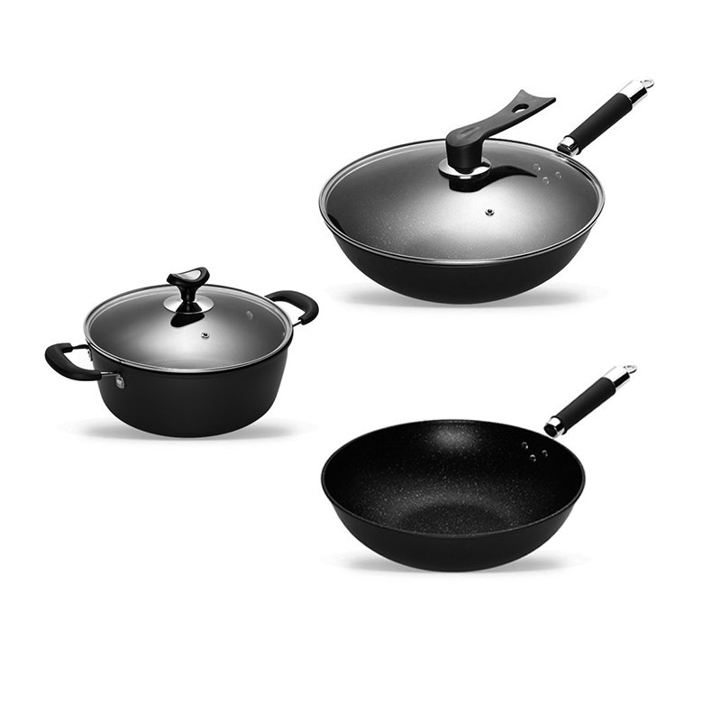 3pcs Pots and Pans Set Dishwasher Oven Safe Nonstick Kitchen Cookware Set with Detachable Handle