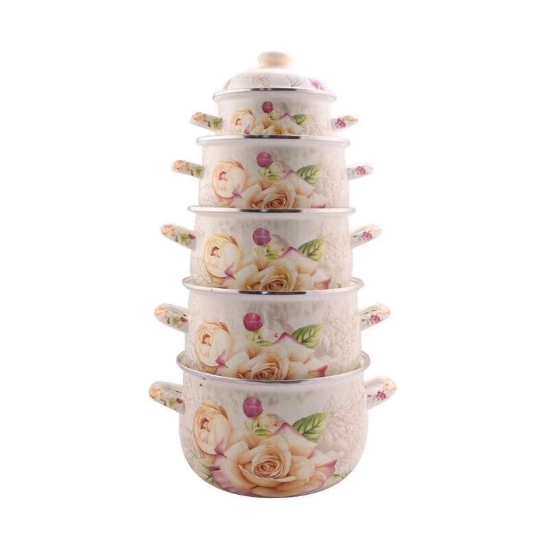 18/20/22/24/26cm 5pcs enamelcookware kitchen cooking pot enamel casserole sets with Lids