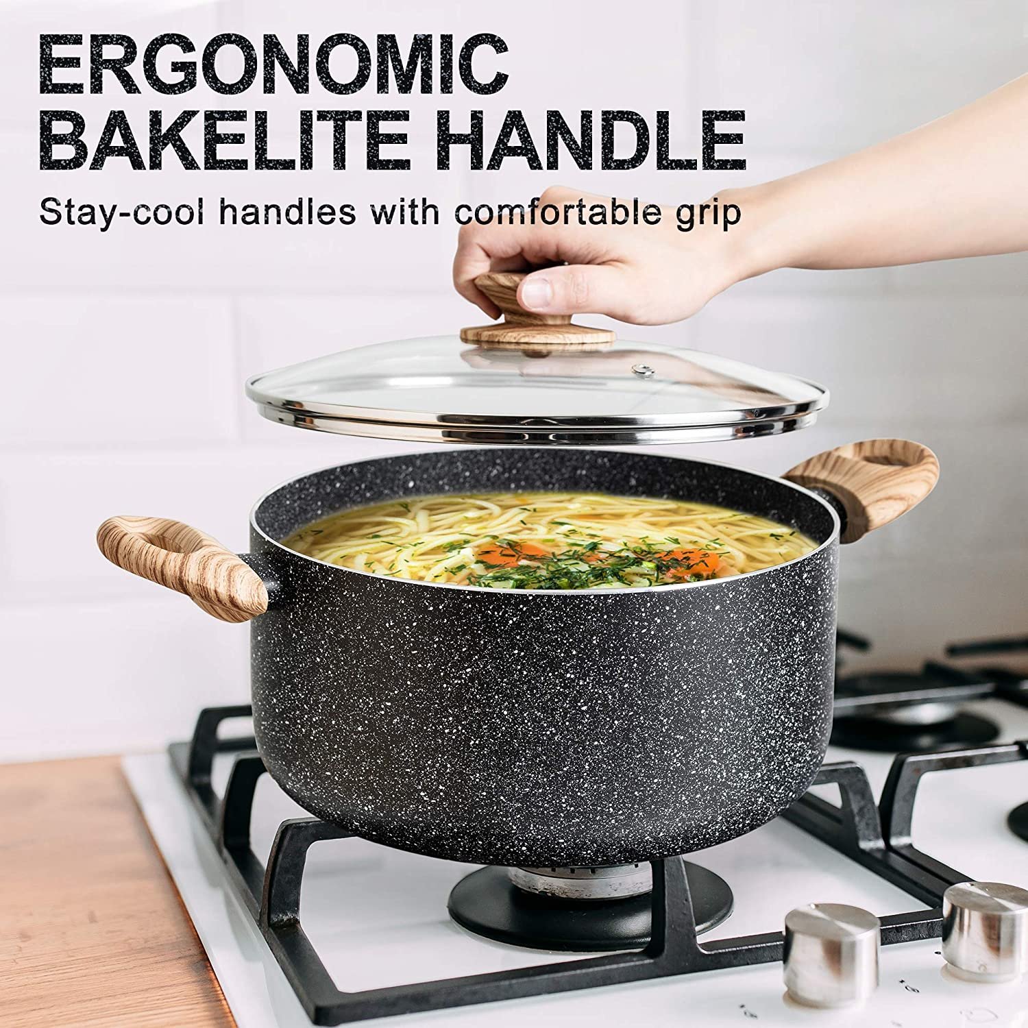 Custom 12pcs Die Cast Black Marble Stone Cookware Nonstick Coating Granite Pot Set With kitchen utensils