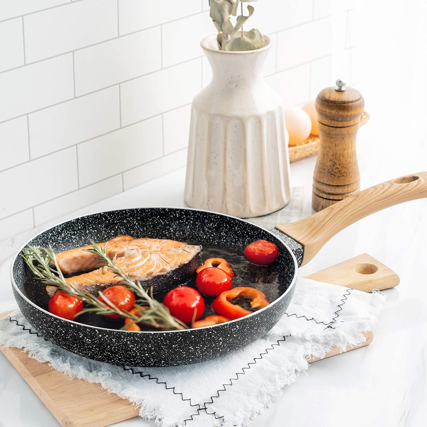 Custom 12pcs Die Cast Black Marble Stone Cookware Nonstick Coating Granite Pot Set With kitchen utensils