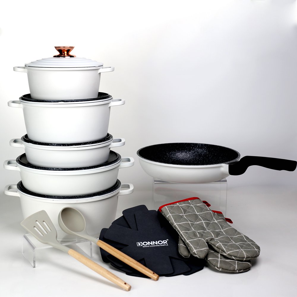 Donnor new arrival classic 18pcs die cast cast iron cookware set aluminum cookware set