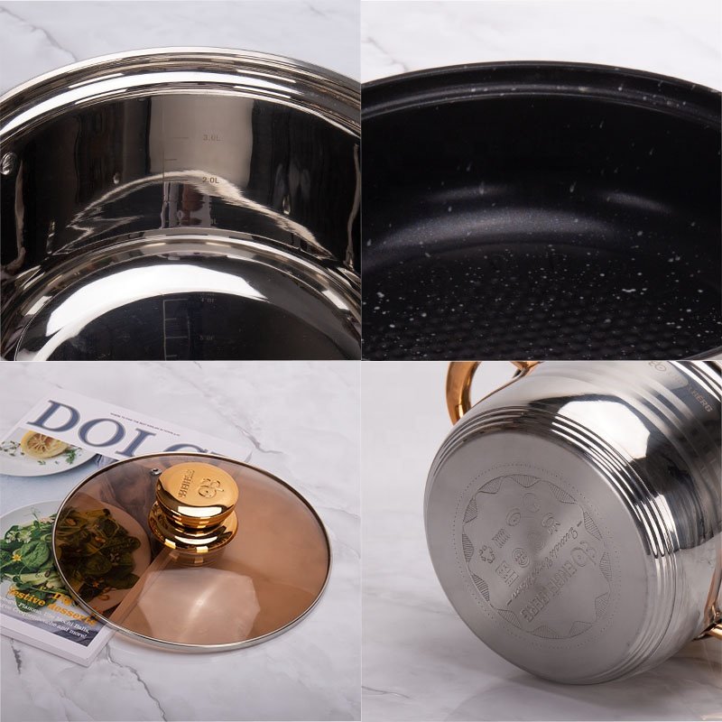 Manufacturer Wholesale 12pcs Stainless Steel Cooking Pot Non Stick Cookware Sets with Glass Lid Kitchen Utensil