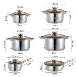 Manufacturer Wholesale 12pcs Stainless Steel Cooking Pot Non Stick Cookware Sets with Glass Lid Kitchen Utensil