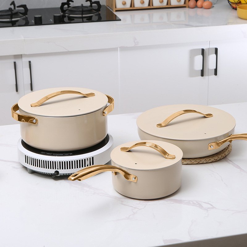 Hot Selling American Style Nonstick Cookware Set Caraway Pressed Aluminum with Stainless Steel Handle Sustainable Kitchen Usage